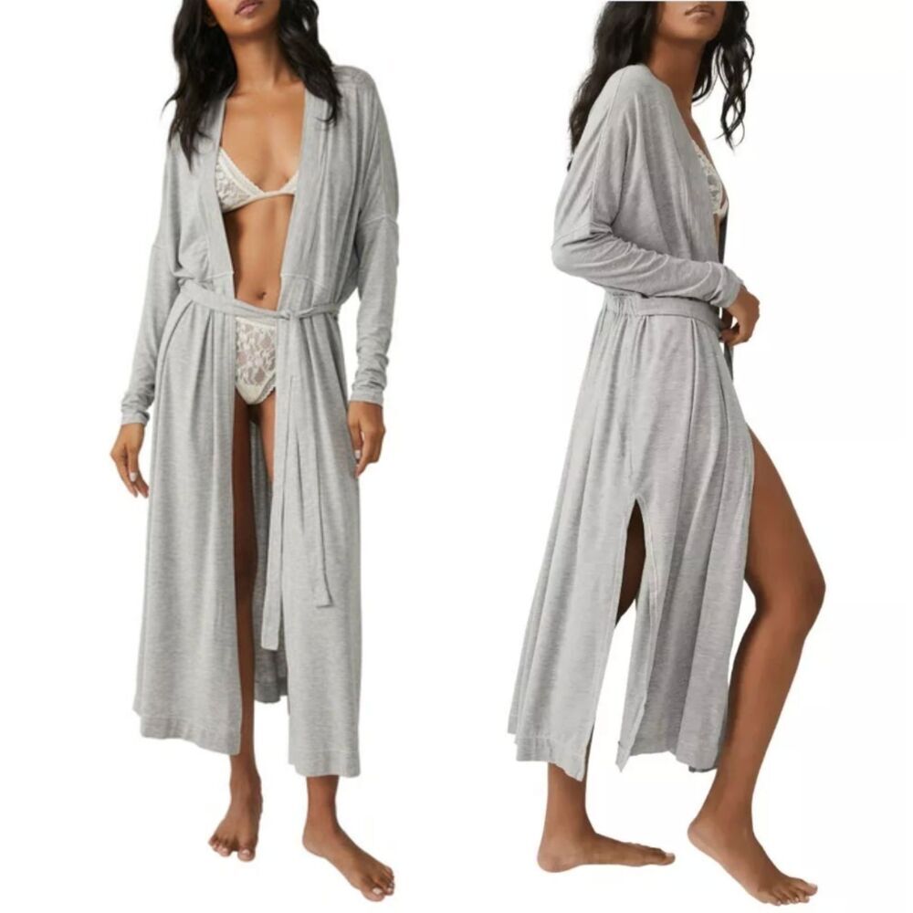 Free‎ People Intimately Essential Belted Melange Knit Cardigan In Grey Heather L